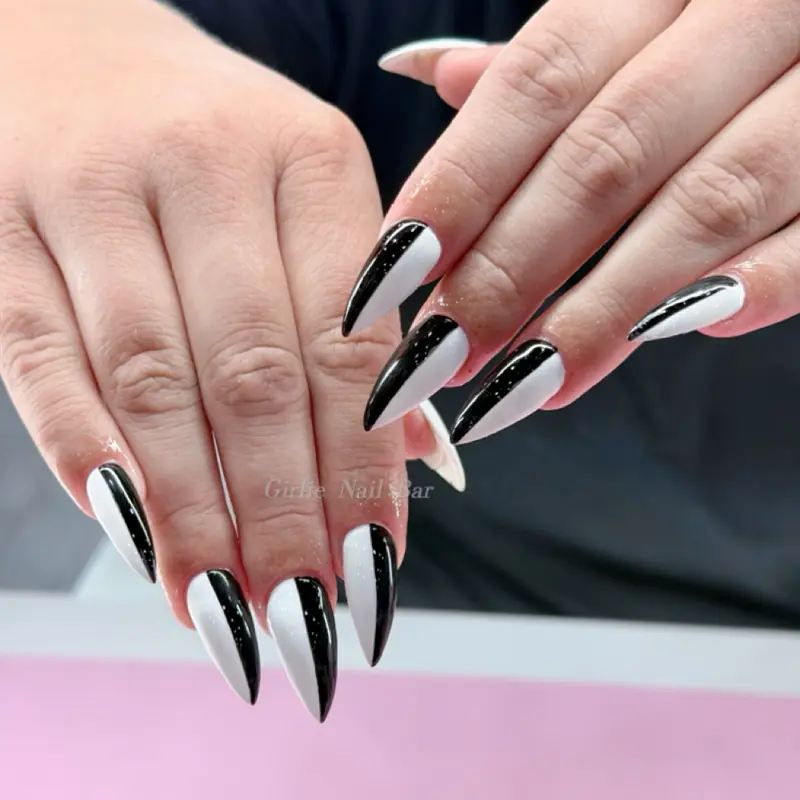 black and white long nail art set