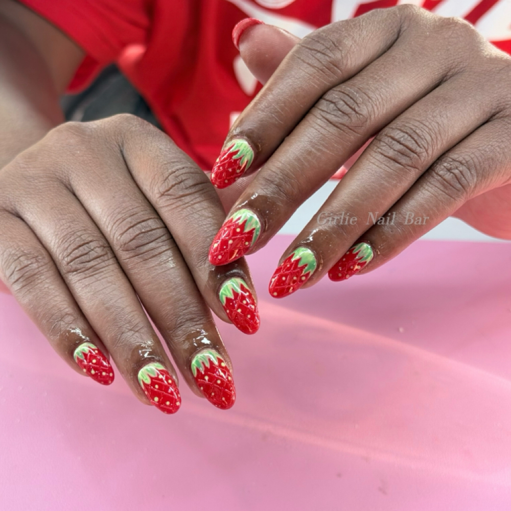 hand-painted strawberry nail art