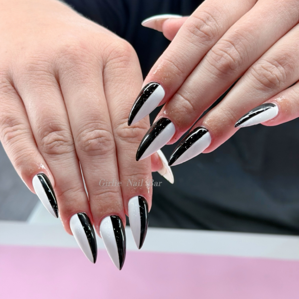 black and white long nail art set